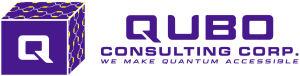 Logo of Qubo Consulting Corp. featuring a purple cube with a letter Q on it. To the right, the company name is written in purple text with the tagline We Make Quantum Accessible.