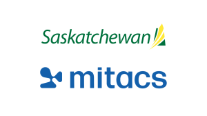 Logos for Saskatchewan and Mitacs. The Saskatchewan logo features green text with yellow and green shapes; the Mitacs logo has blue text with an abstract blue design to the left. Both are on a white background.